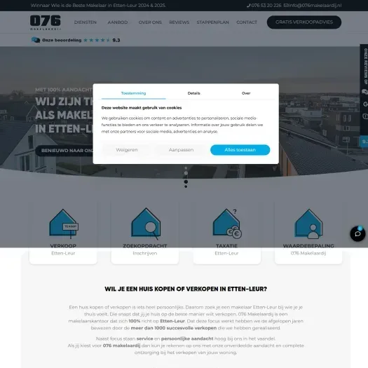 Screenshot of the website of www.076makelaardij.nl