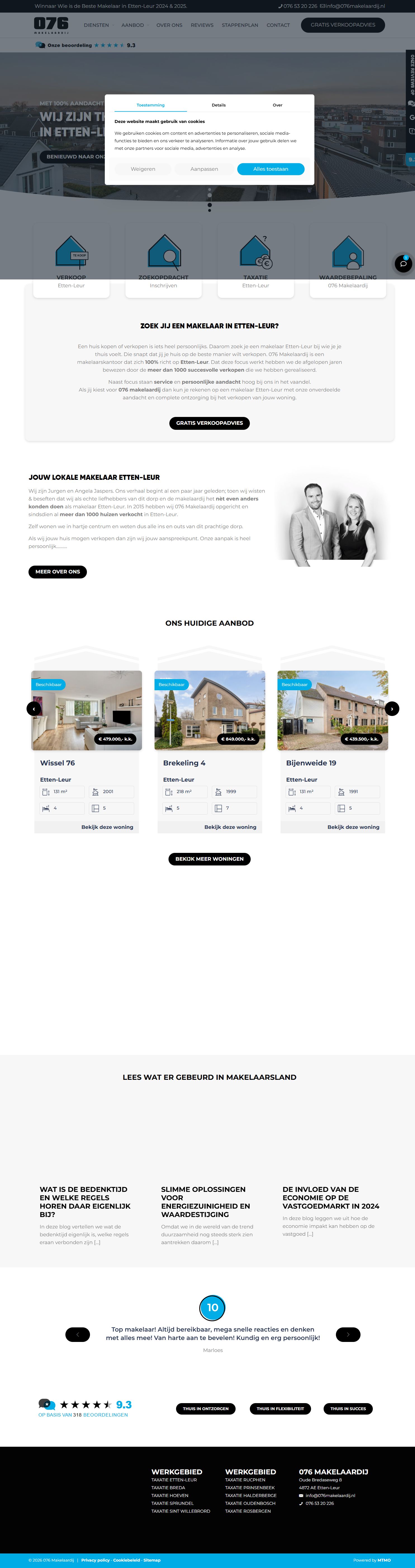 Screenshot van de website van www.076makelaardij.nl