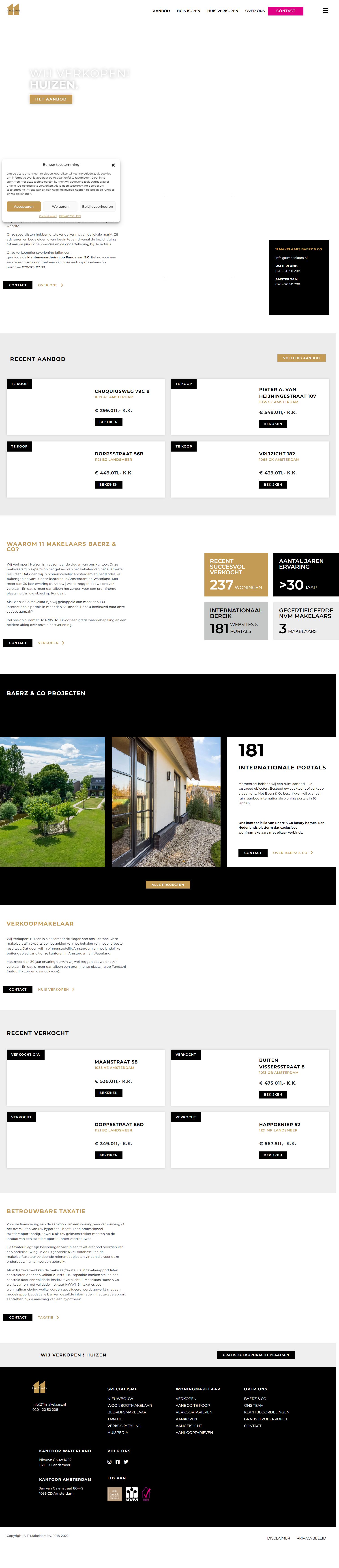 Screenshot van de website van www.11makelaars.nl
