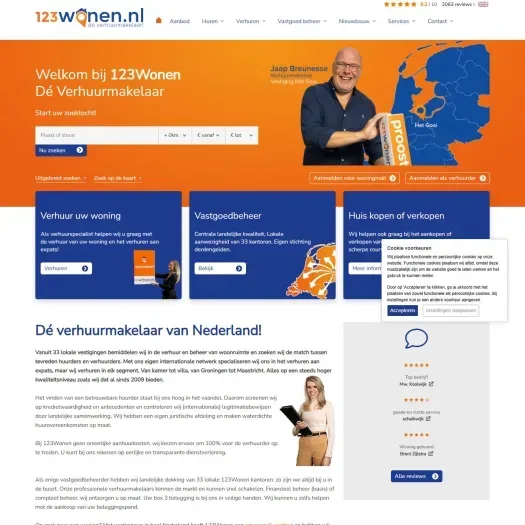 Screenshot van de website van www.123wonen.nl