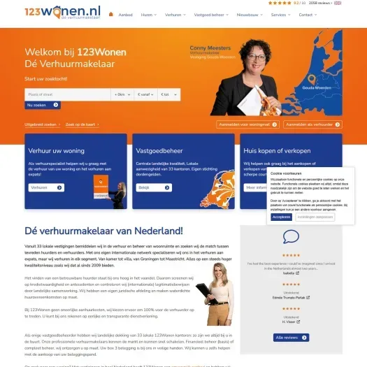 Screenshot van de website van www.123wonen.nl