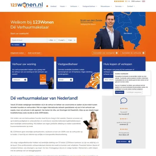 Capture d'écran du site web de www.123wonen.nl