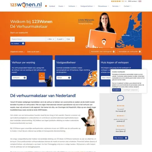Capture d'écran du site web de www.123wonen.nl