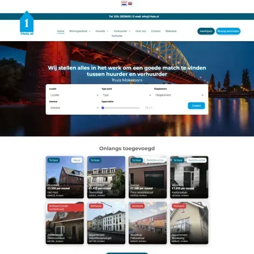 Screenshot van de website van www.1huis.nl