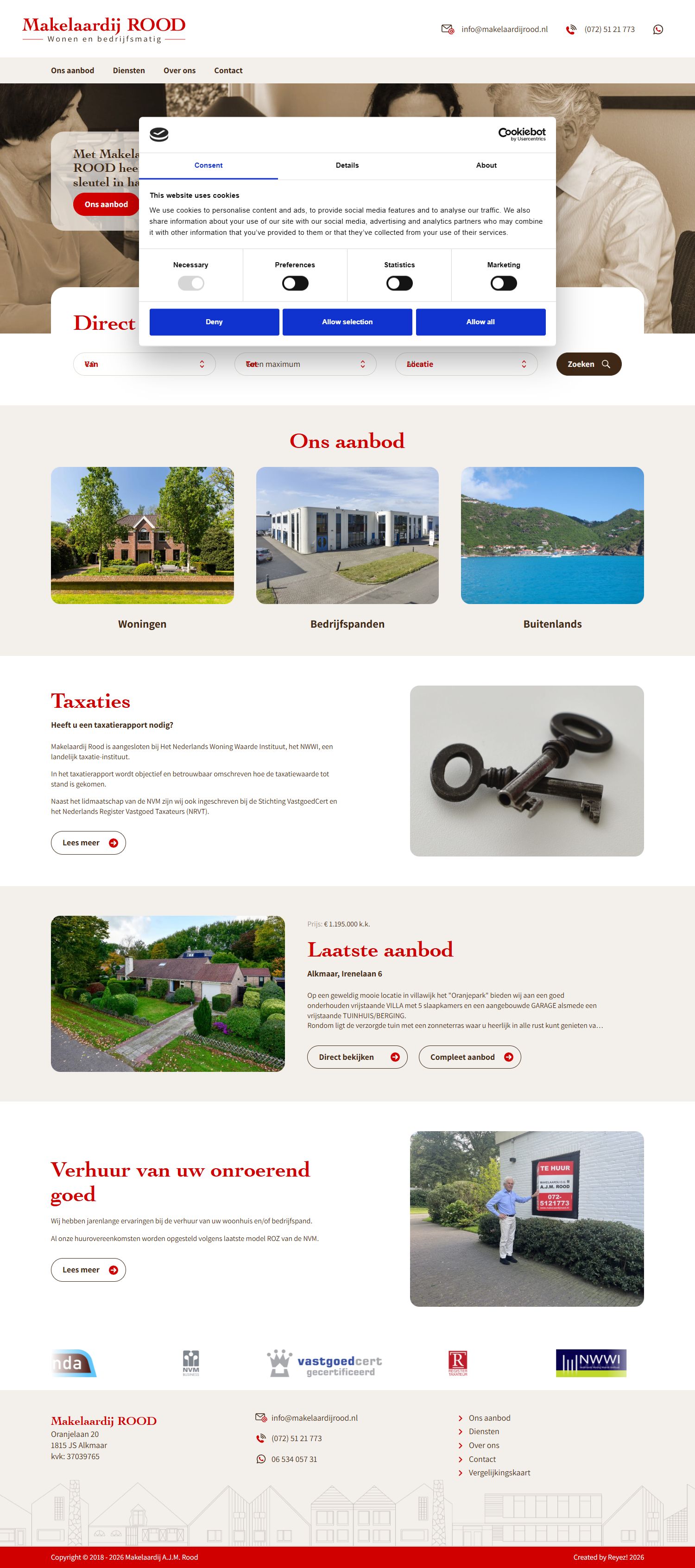 Screenshot van de website van www.makelaardijrood.nl