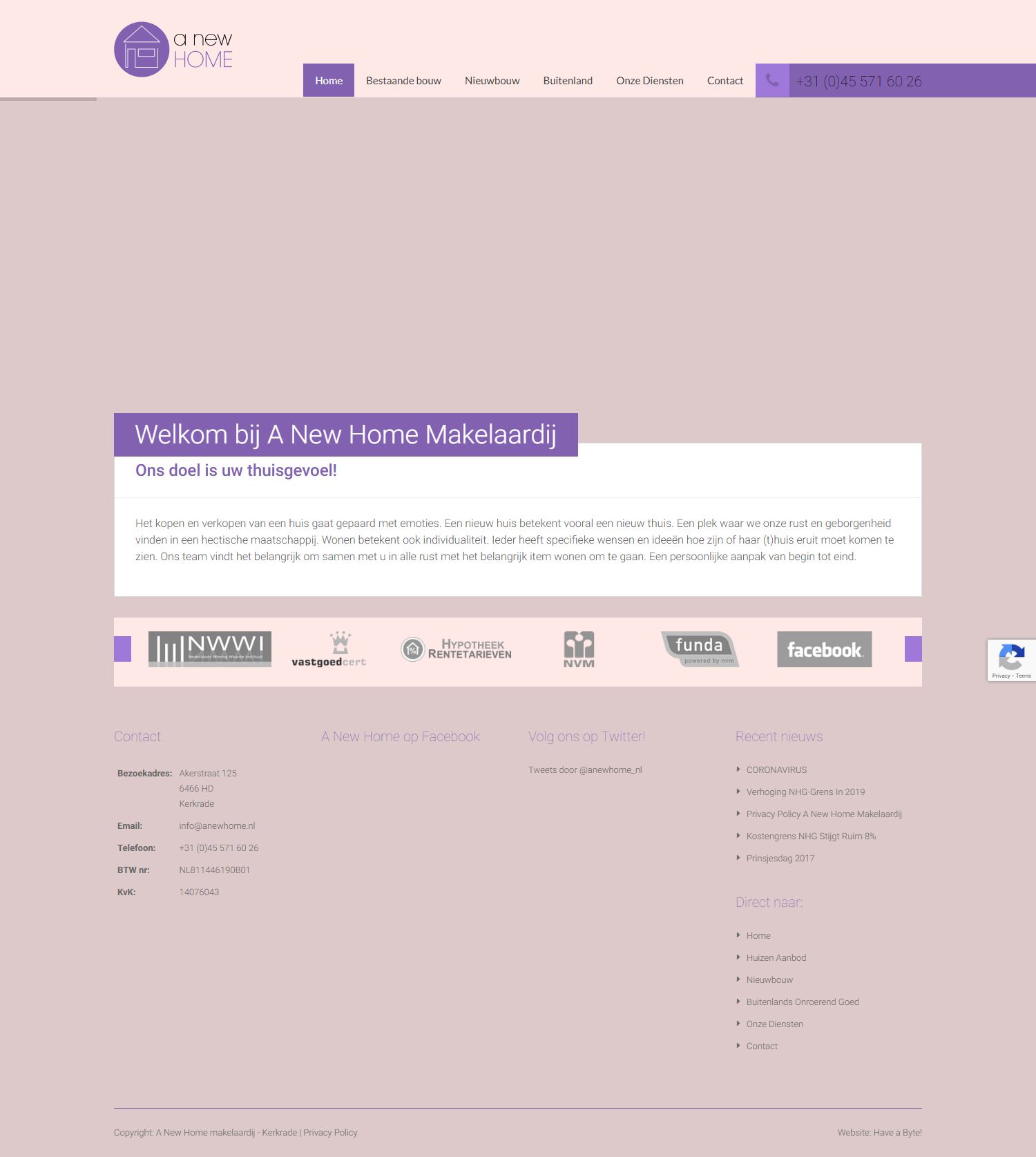 Screenshot van de website van www.anewhome.nl