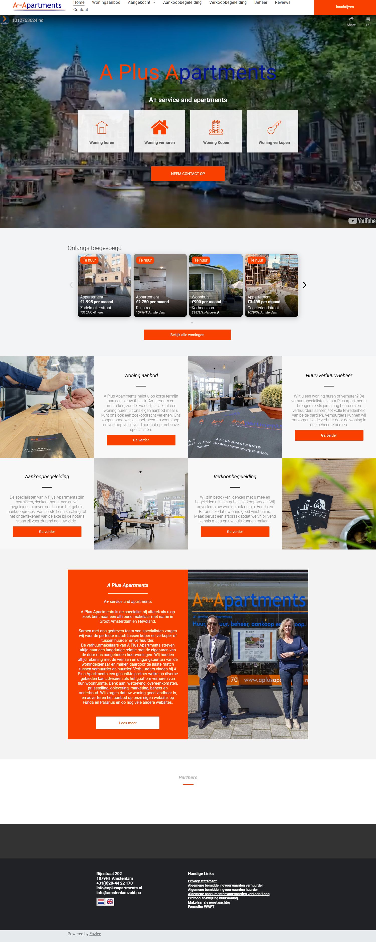 Screenshot van de website van www.aplusapartments.nl