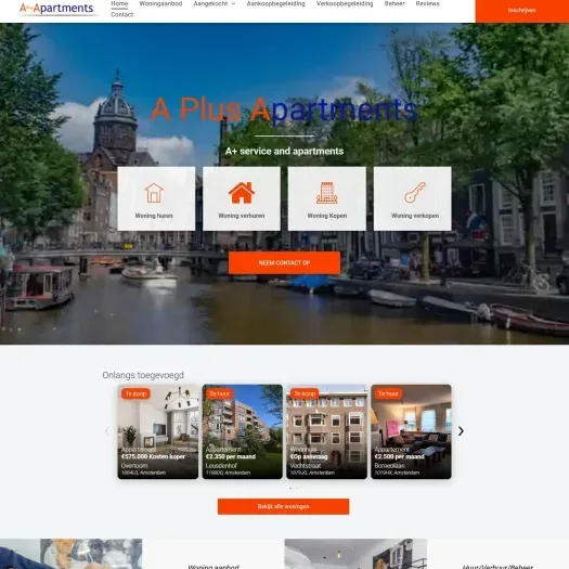 Screenshot of the website of www.aplusapartments.nl