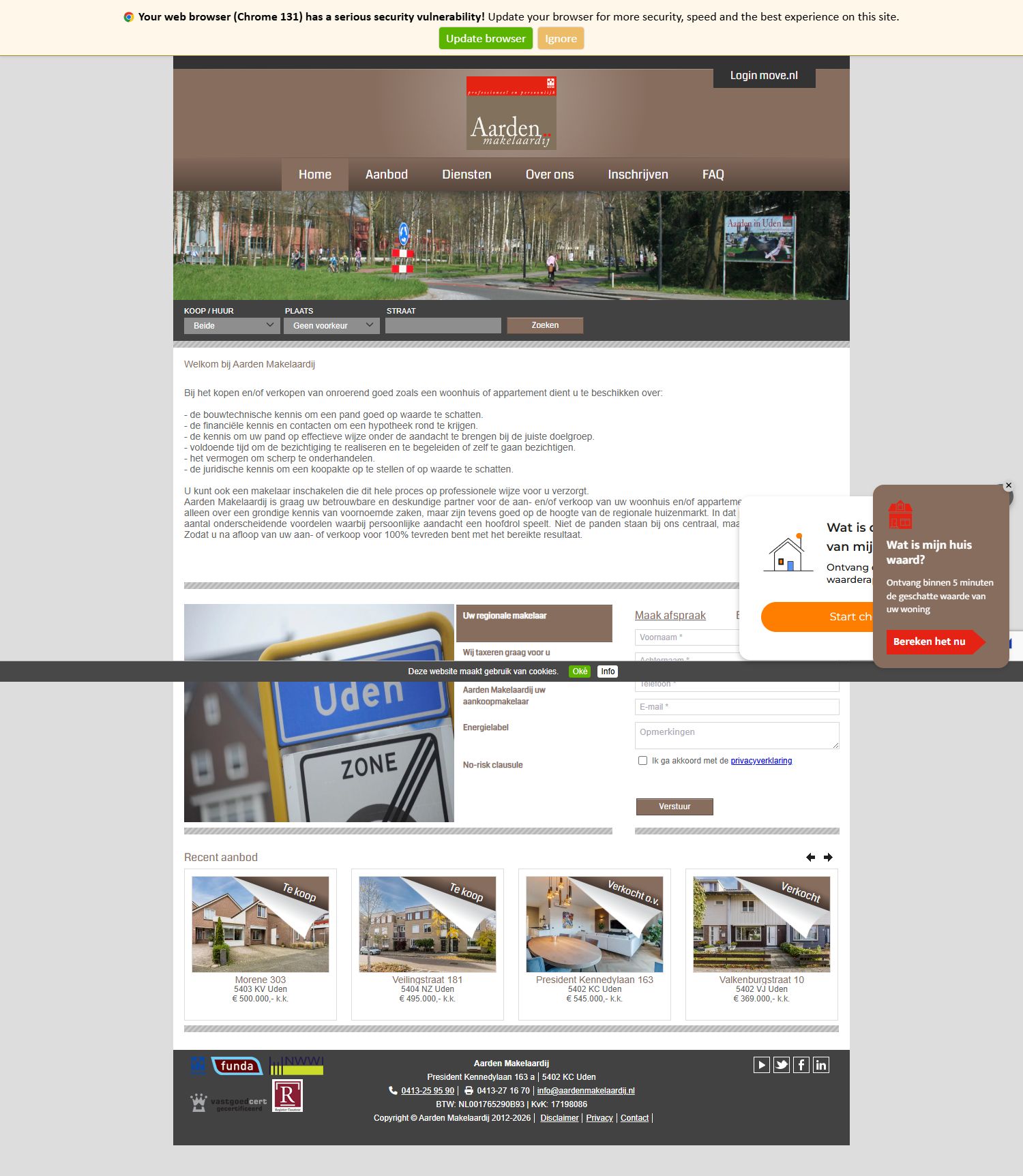 Screenshot van de website van www.aardenmakelaardij.nl