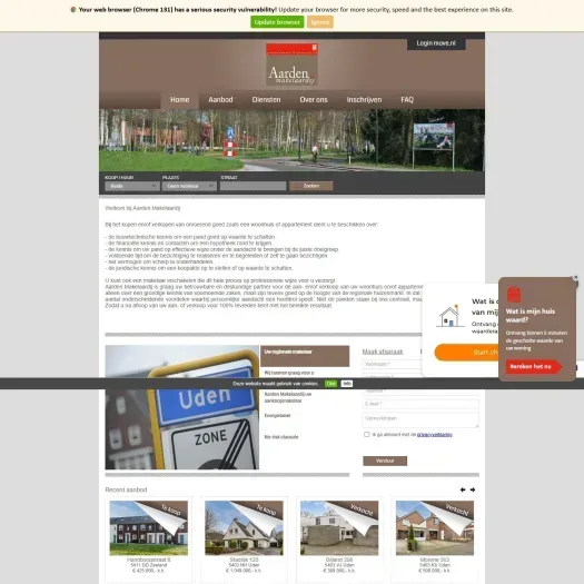 Screenshot of the website of www.aardenmakelaardij.nl