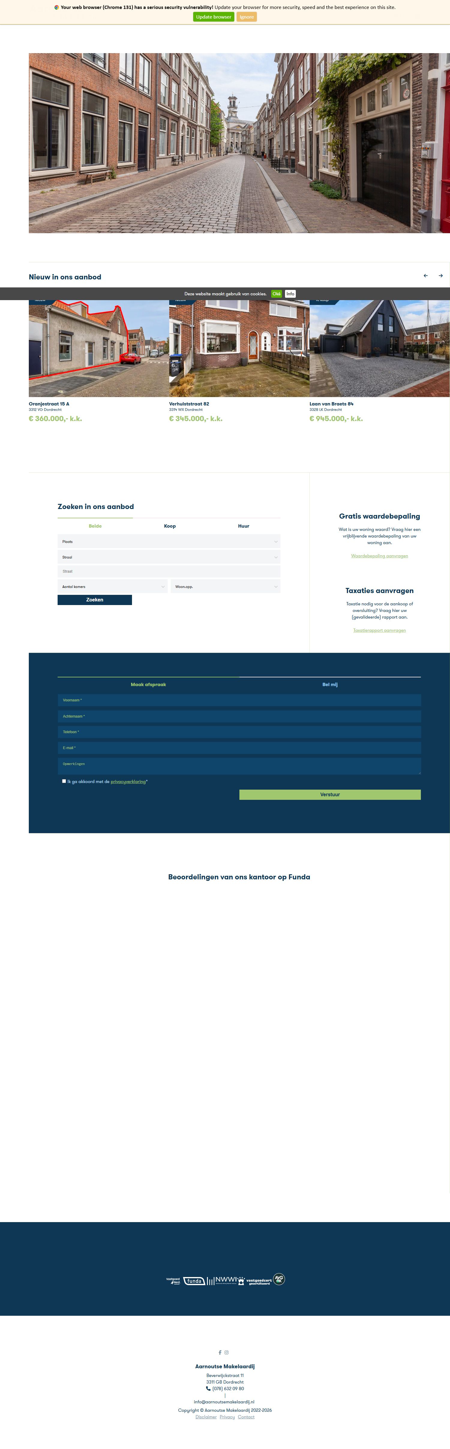 Screenshot van de website van www.aarnoutsemakelaardij.nl