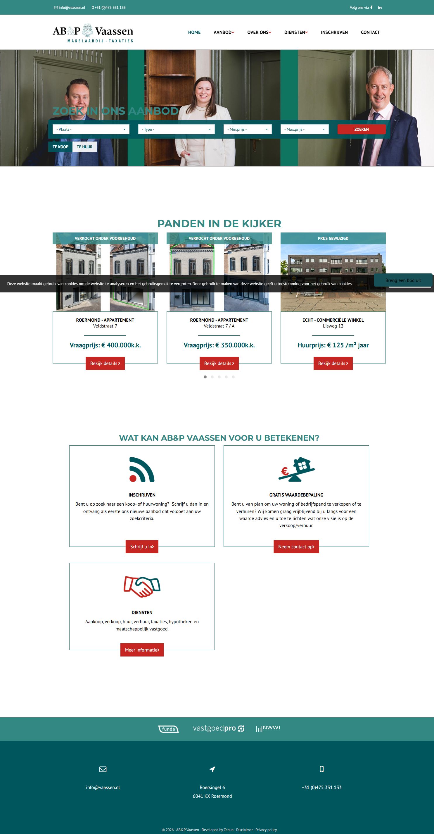 Screenshot van de website van www.vaassen.nl