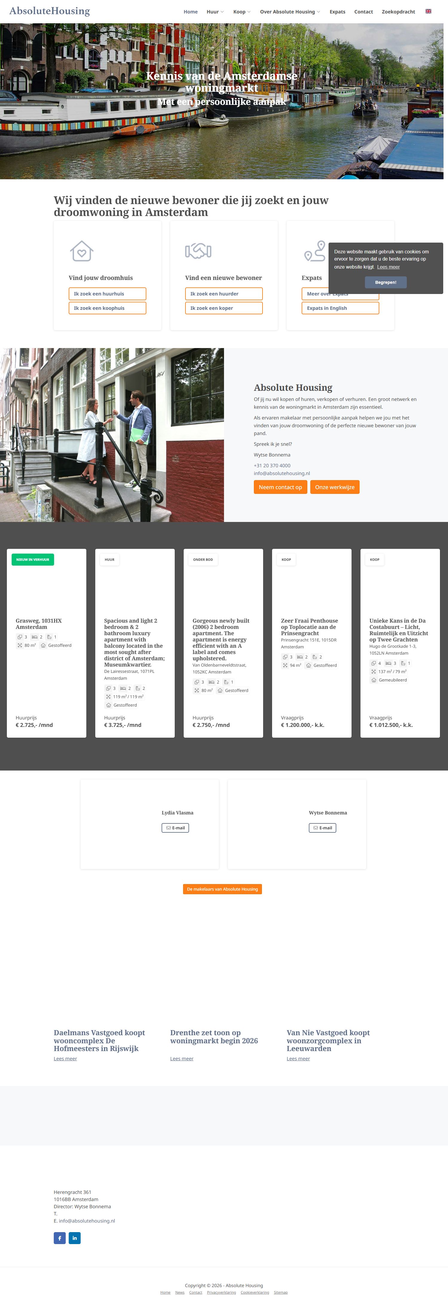 Screenshot van de website van www.absolutehousing.nl