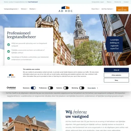 Screenshot der Website von www.adhocbeheer.nl
