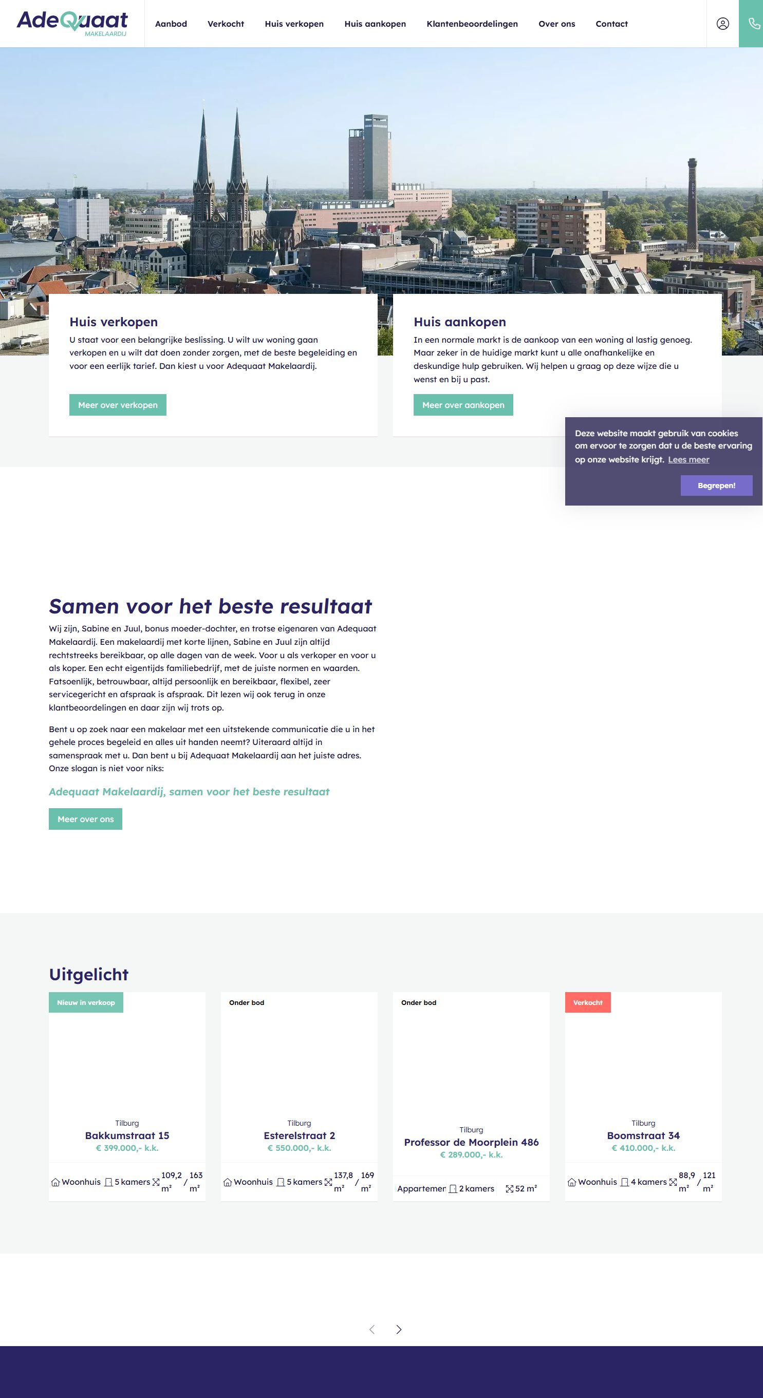 Screenshot van de website van www.adequaatmakelaardij.nl