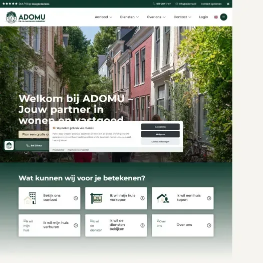 Screenshot van de website van www.adomu.nl
