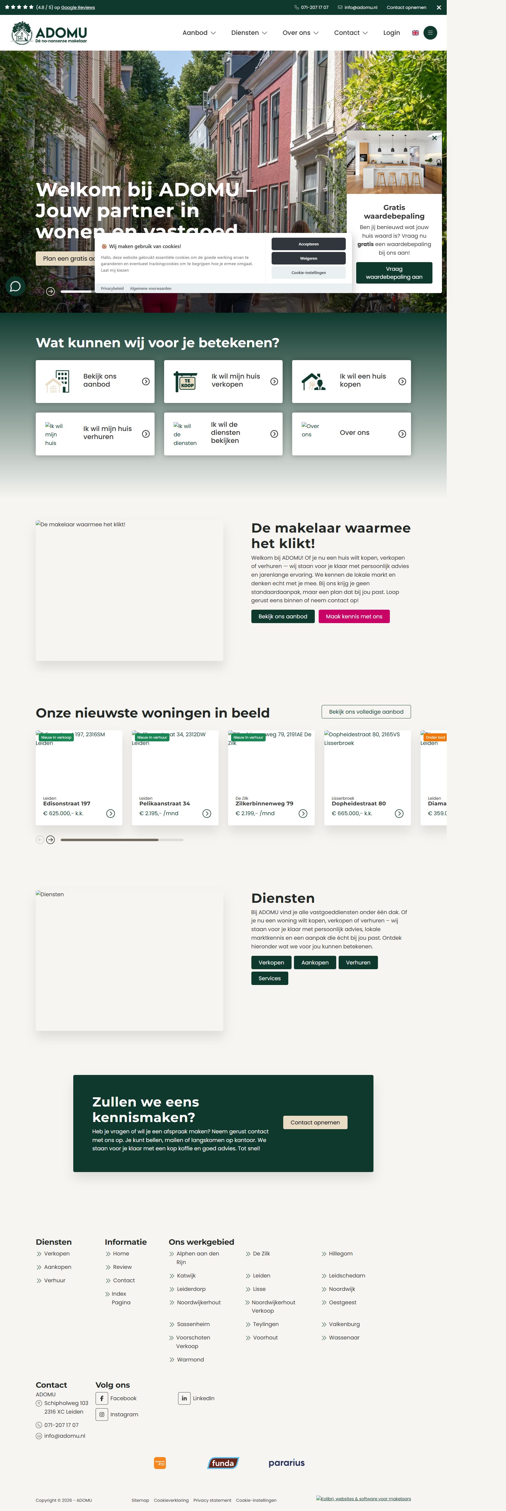 Screenshot van de website van www.adomu.nl