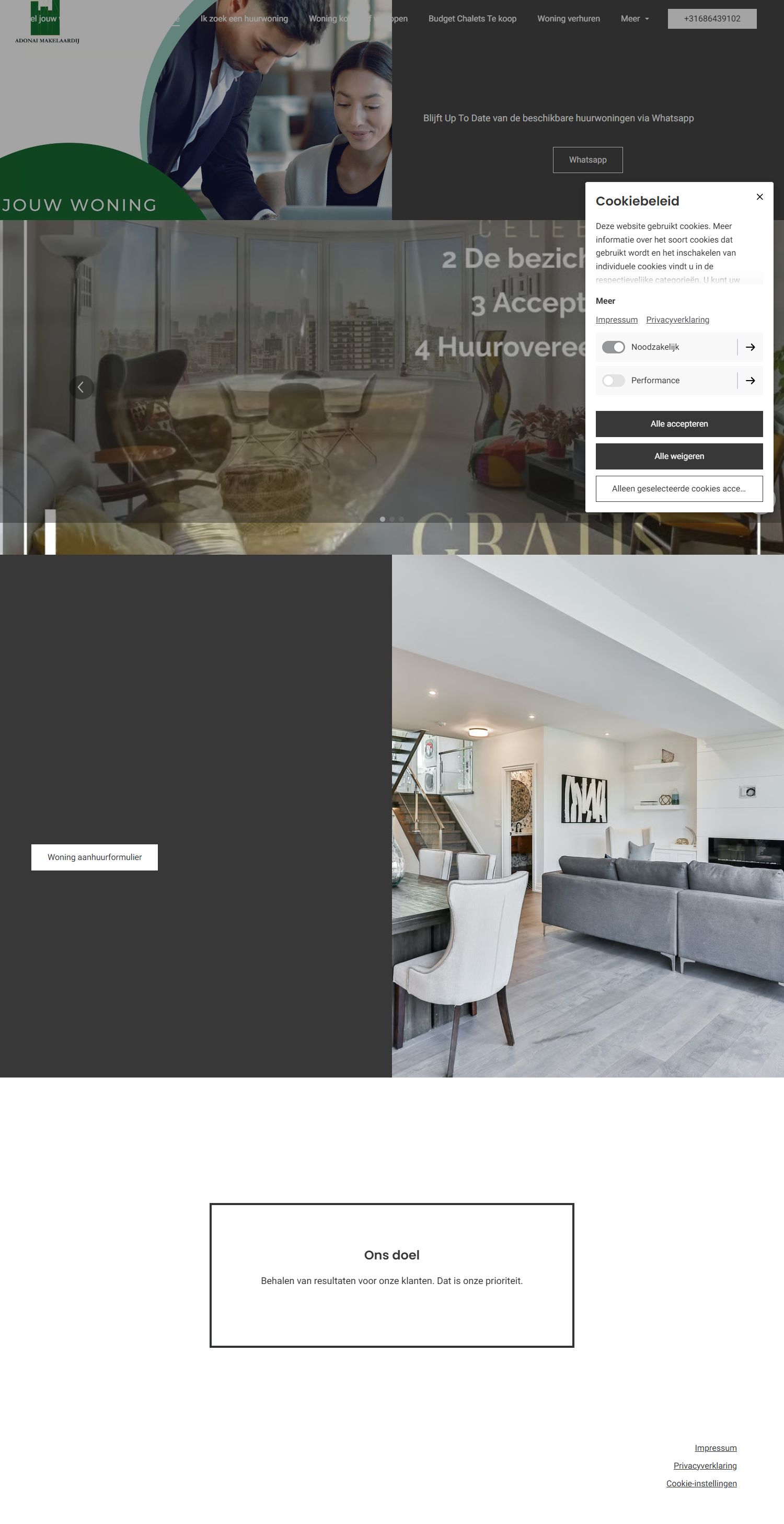 Screenshot van de website van www.adonaimakelaardij.com