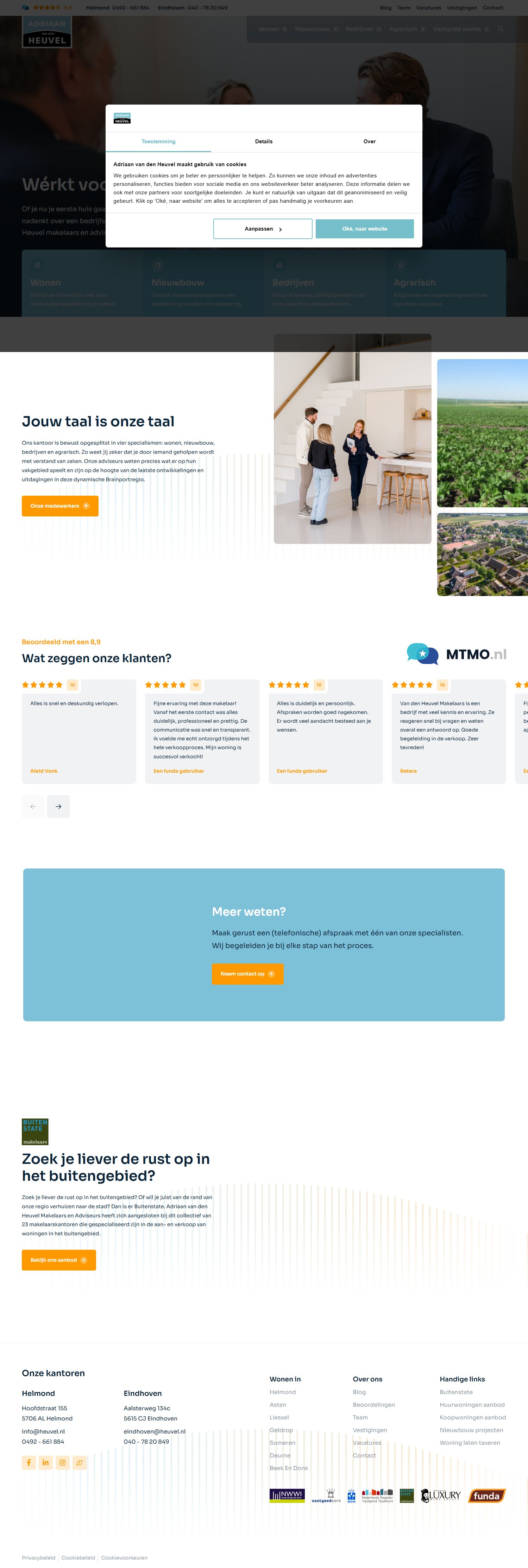 Screenshot van de website van www.heuvel.nl