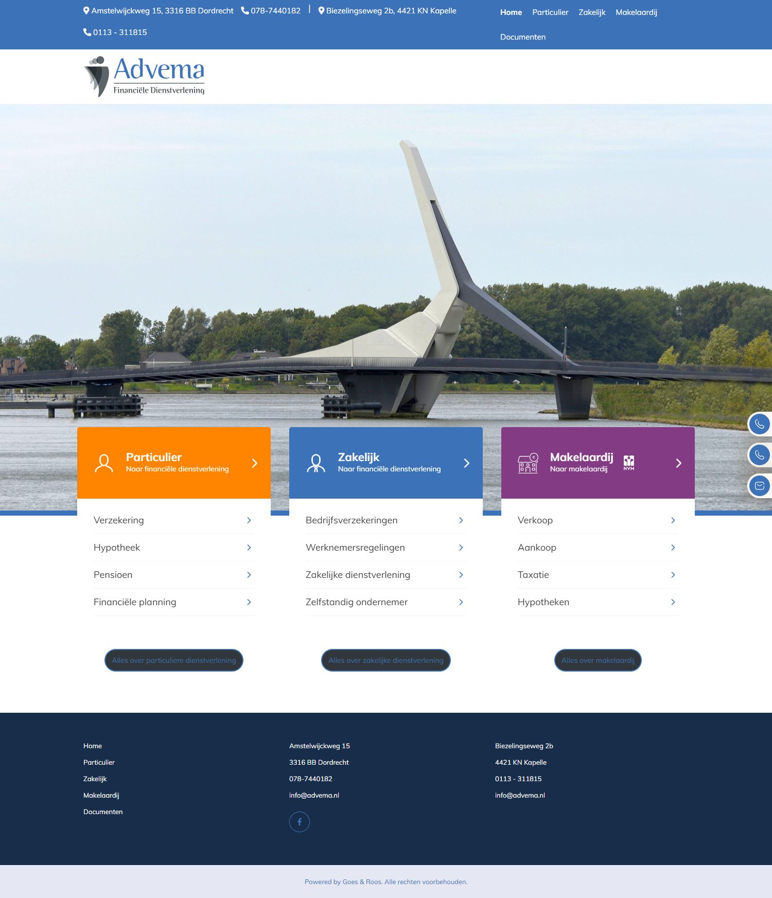 Screenshot van de website van www.advema.nl