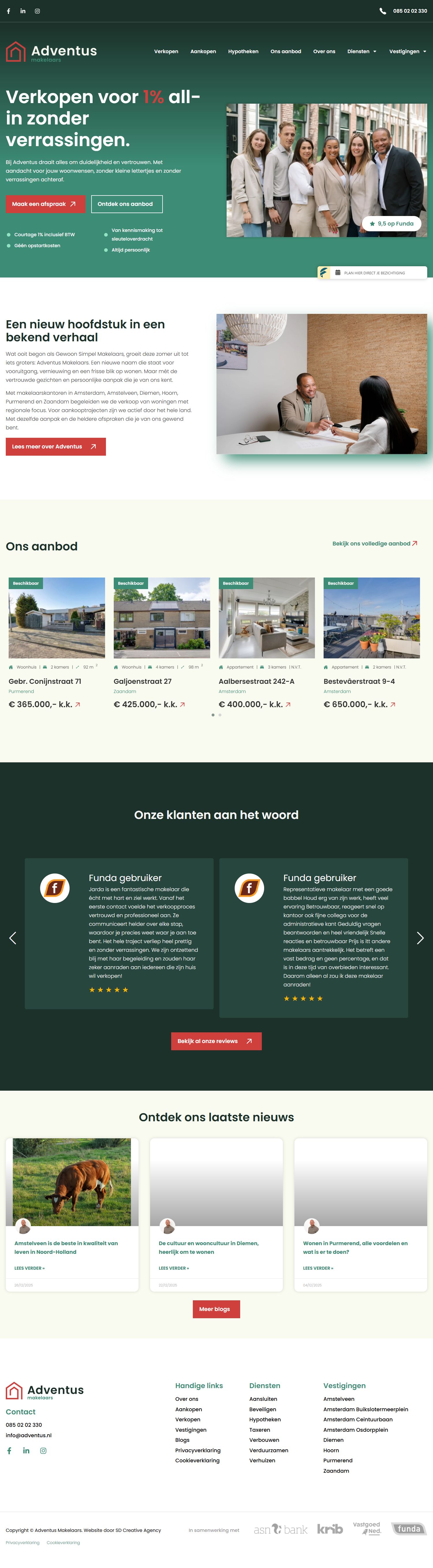 Screenshot van de website van www.adventus.nl