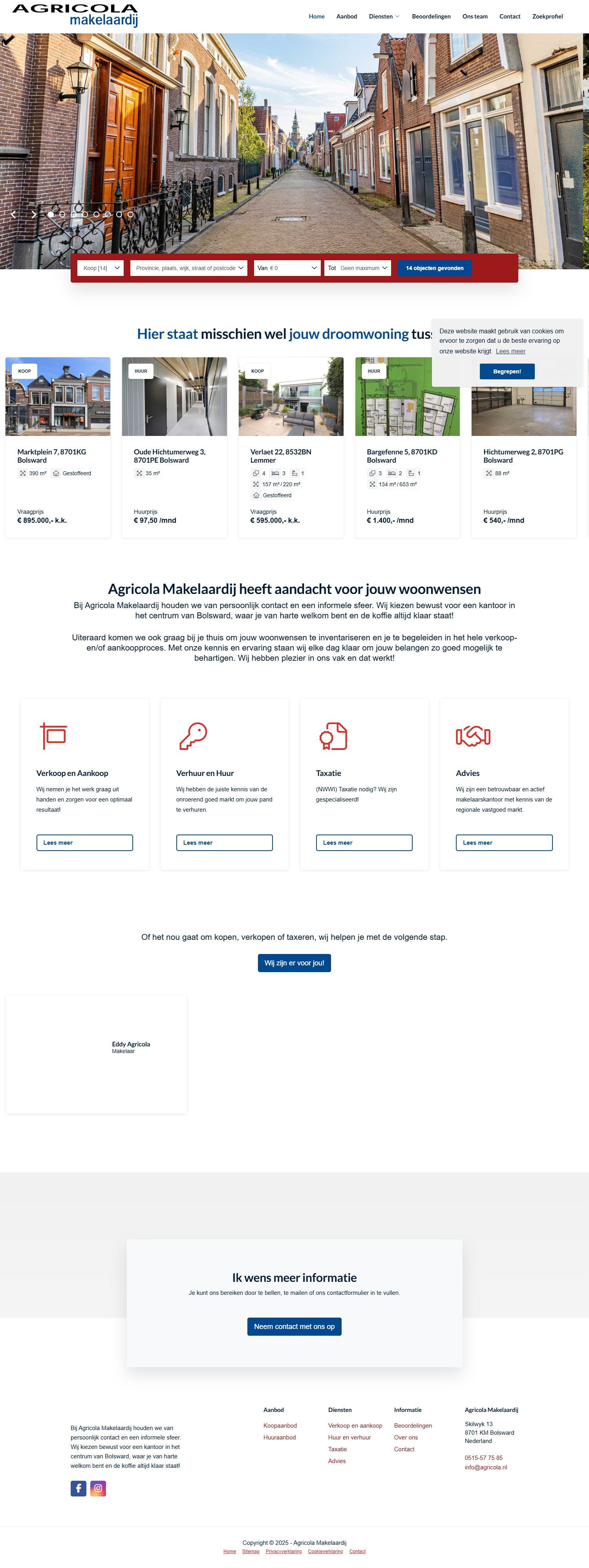 Screenshot van de website van www.agricola.nl