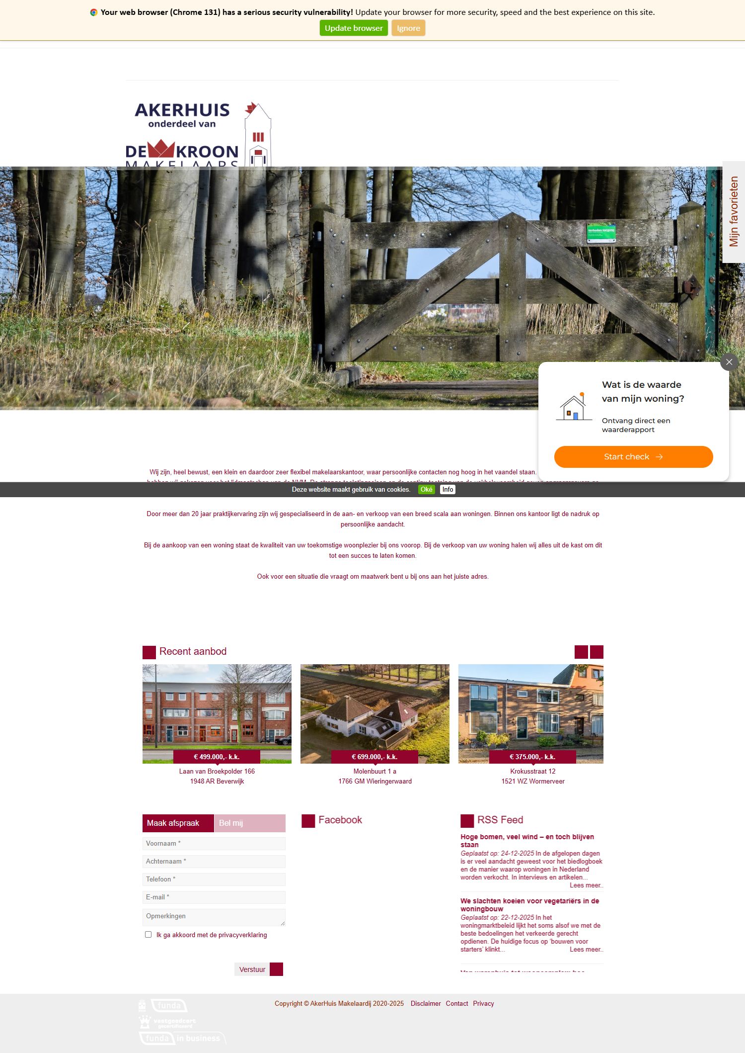 Screenshot van de website van www.akerhuis.nl