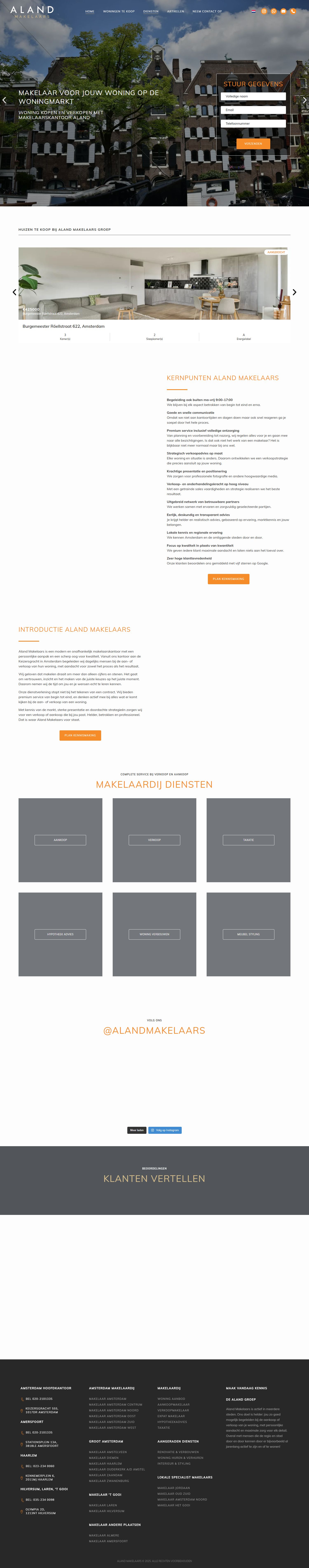 Screenshot van de website van aland.nl