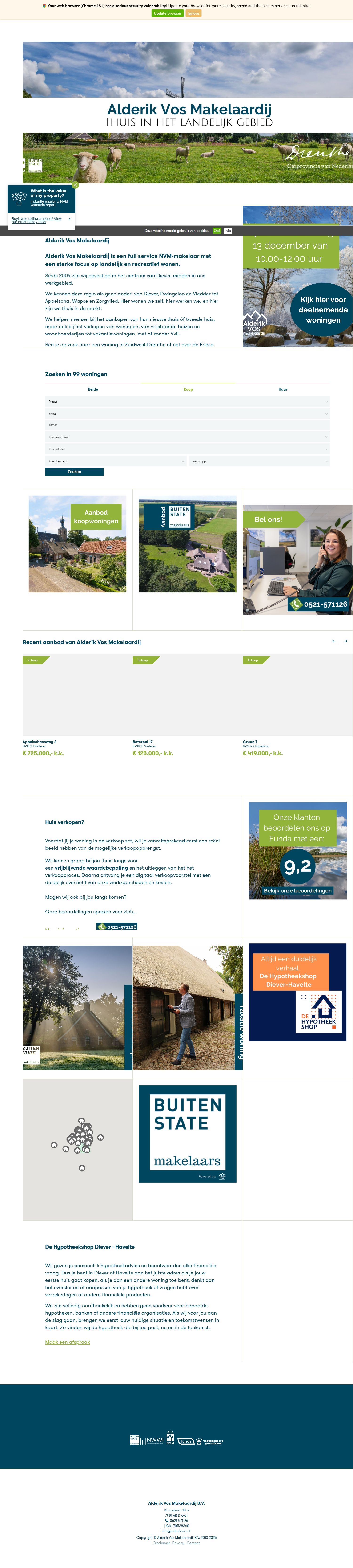 Screenshot van de website van www.alderikvos.nl