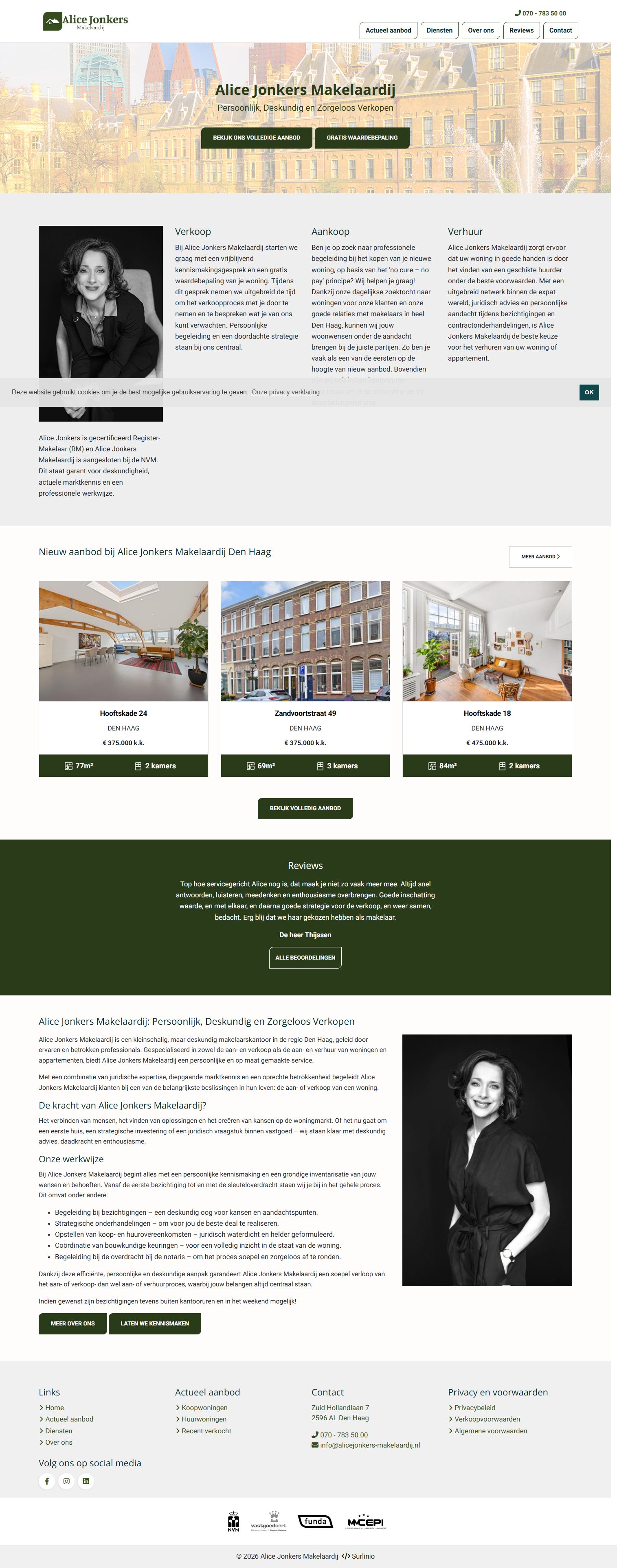 Screenshot van de website van www.alicejonkers-makelaardij.nl