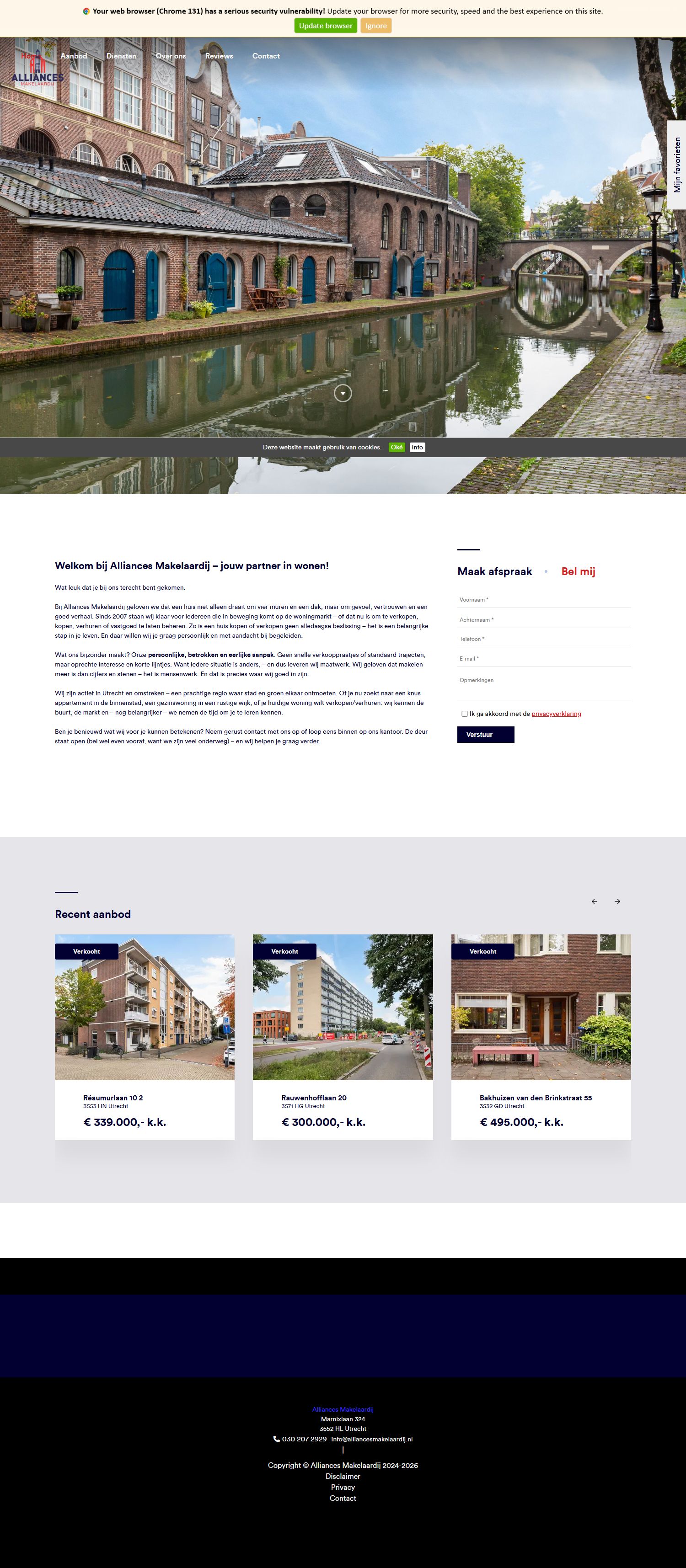 Screenshot van de website van www.alliancesmakelaardij.nl