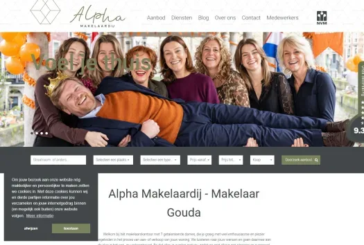 Screenshot of the website of www.alphamakelaardij.nl