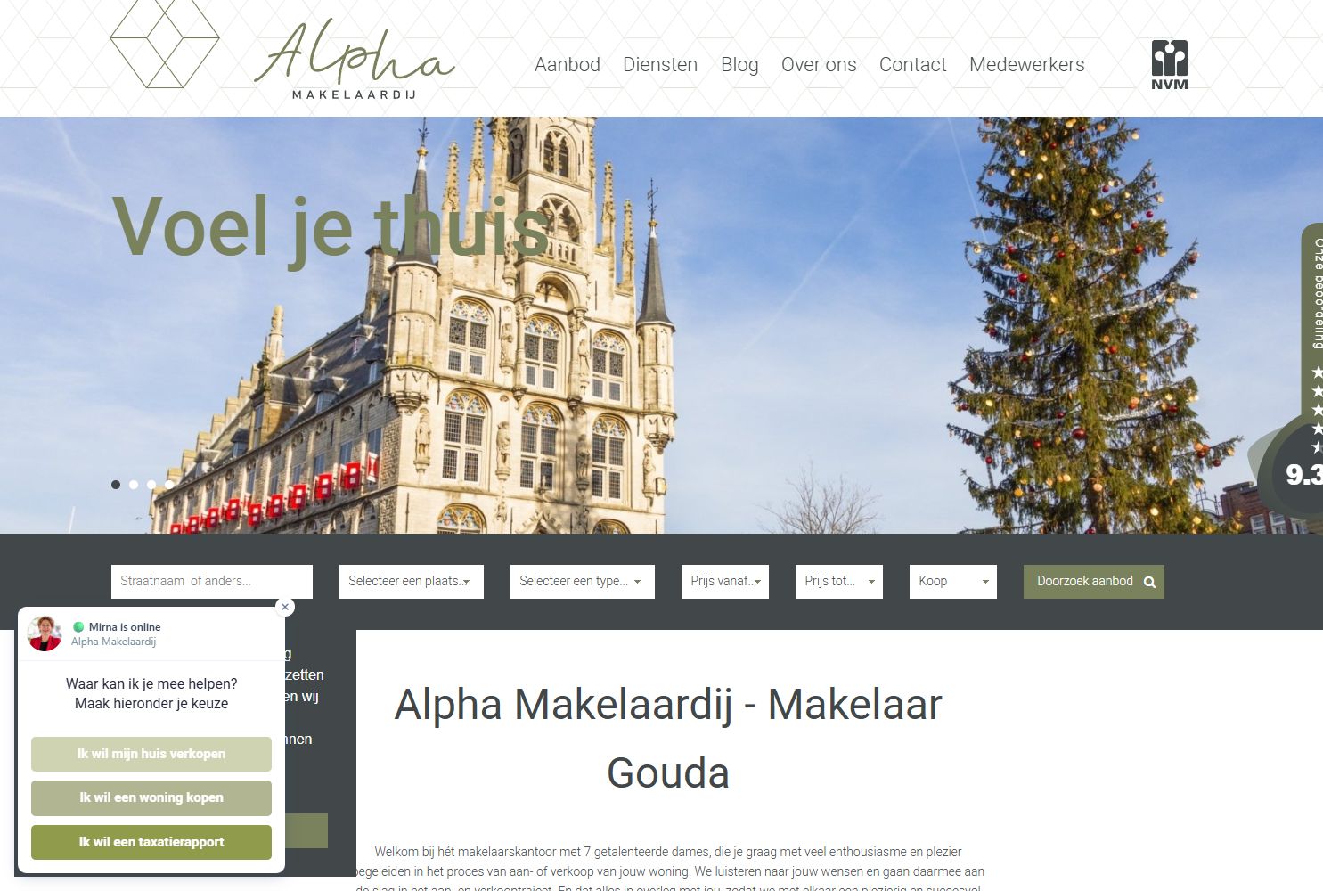 Screenshot van de website van www.alphamakelaardij.nl