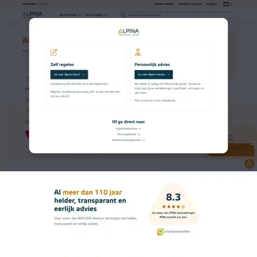 Screenshot of the website of www.alpina.nl