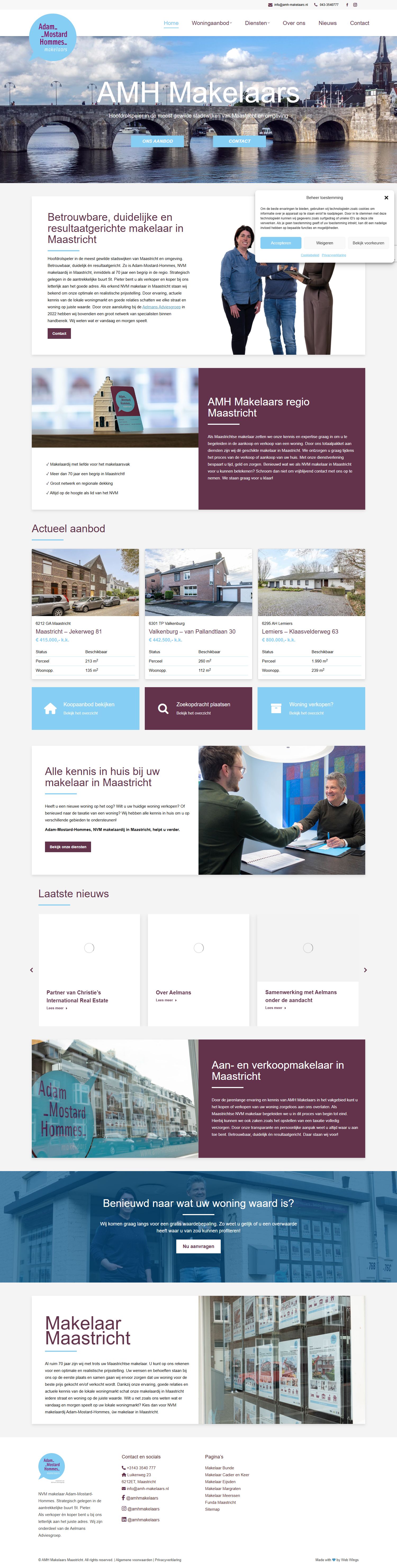 Screenshot van de website van www.amh-makelaars.nl
