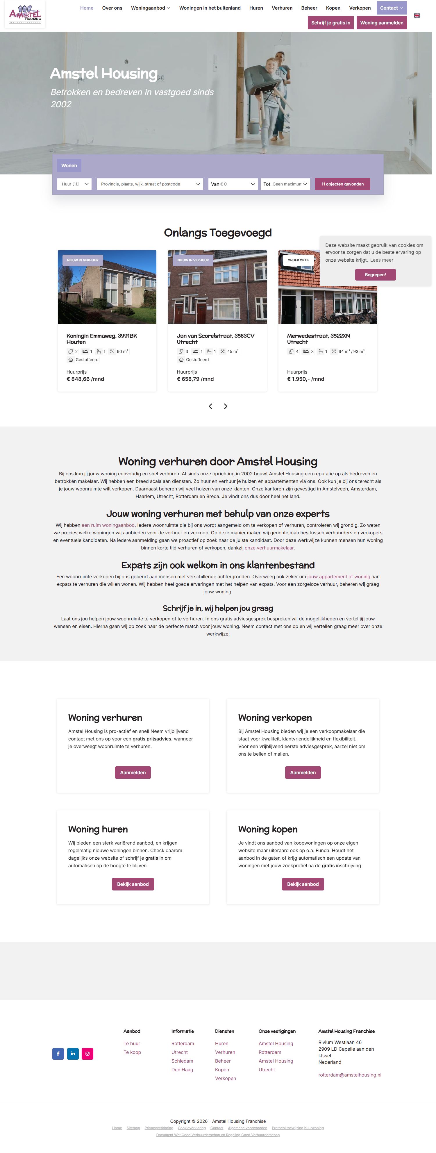 Screenshot van de website van www.amstelhousing.nl
