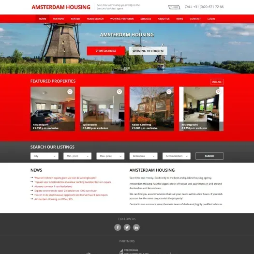 Screenshot van de website van www.amsterdamhousing.com