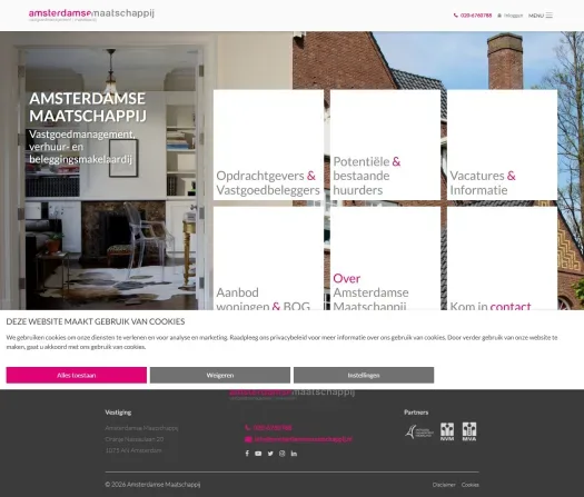 Screenshot of the website of www.amsterdamsemaatschappij.nl