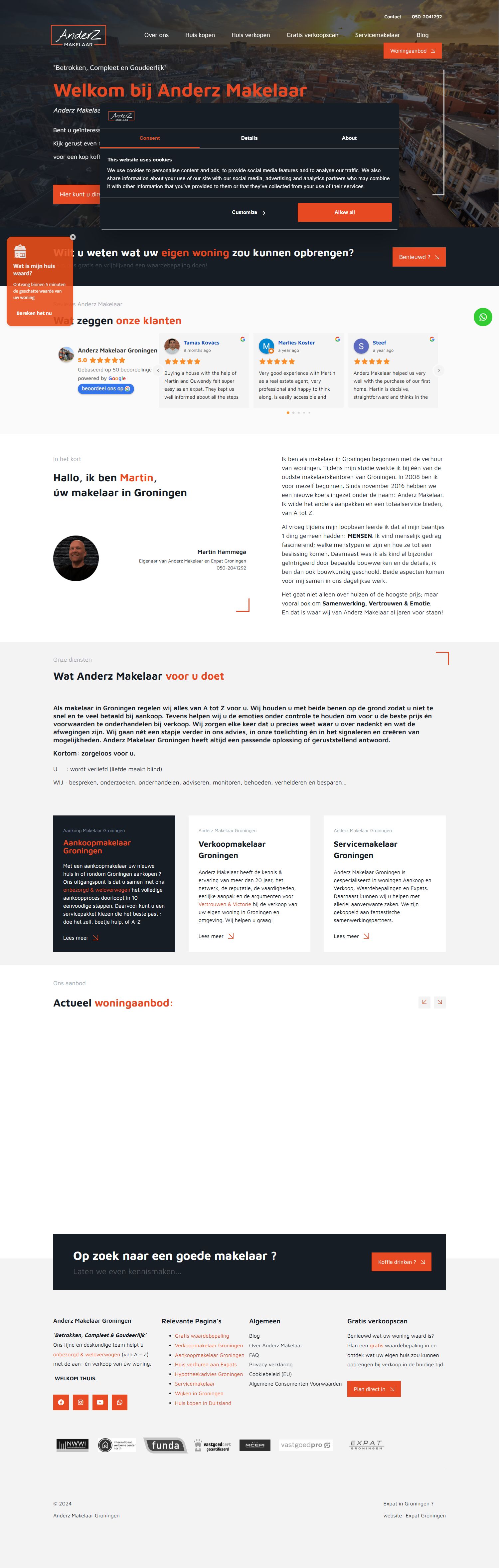 Screenshot van de website van anderzmakelaar.nl