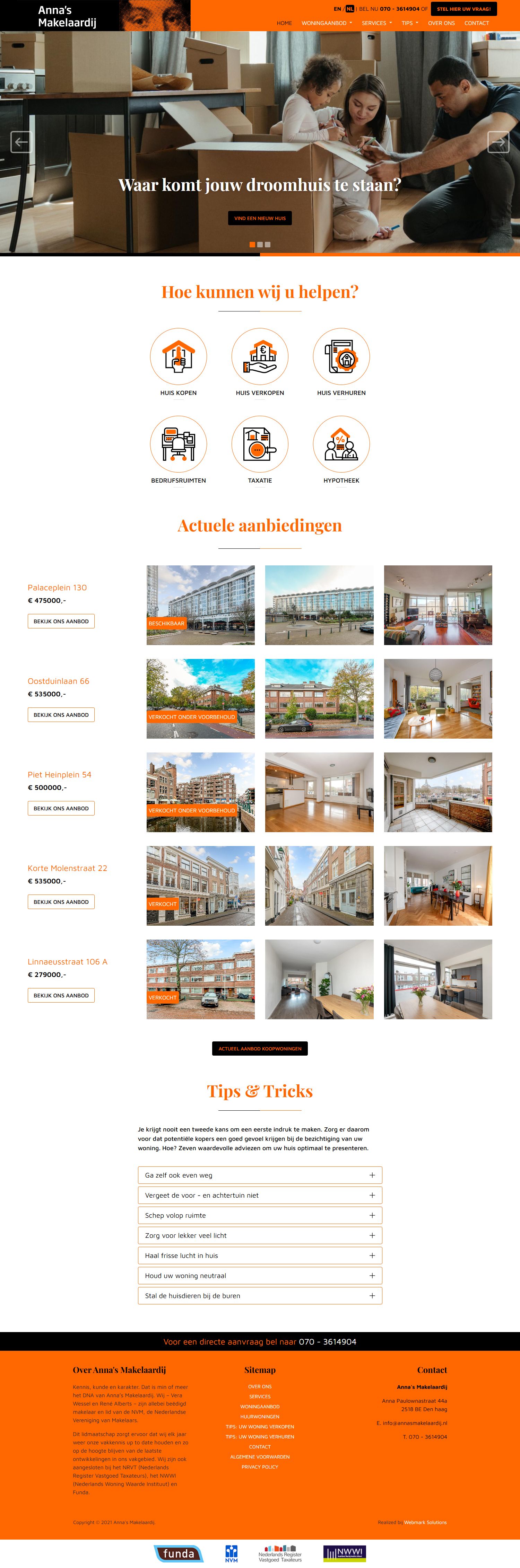 Screenshot van de website van www.annasmakelaardij.nl