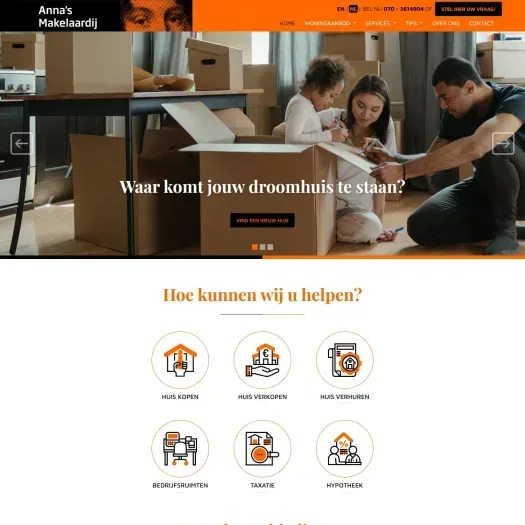 Screenshot of the website of www.annasmakelaardij.nl