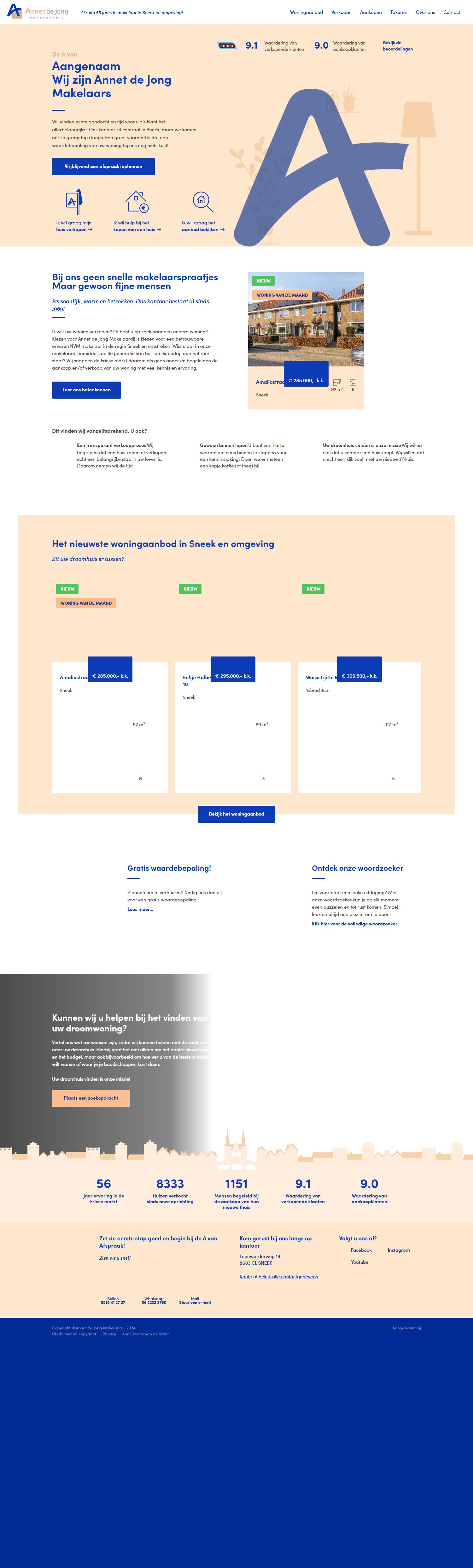 Screenshot van de website van www.annetdejongmakelaardij.nl