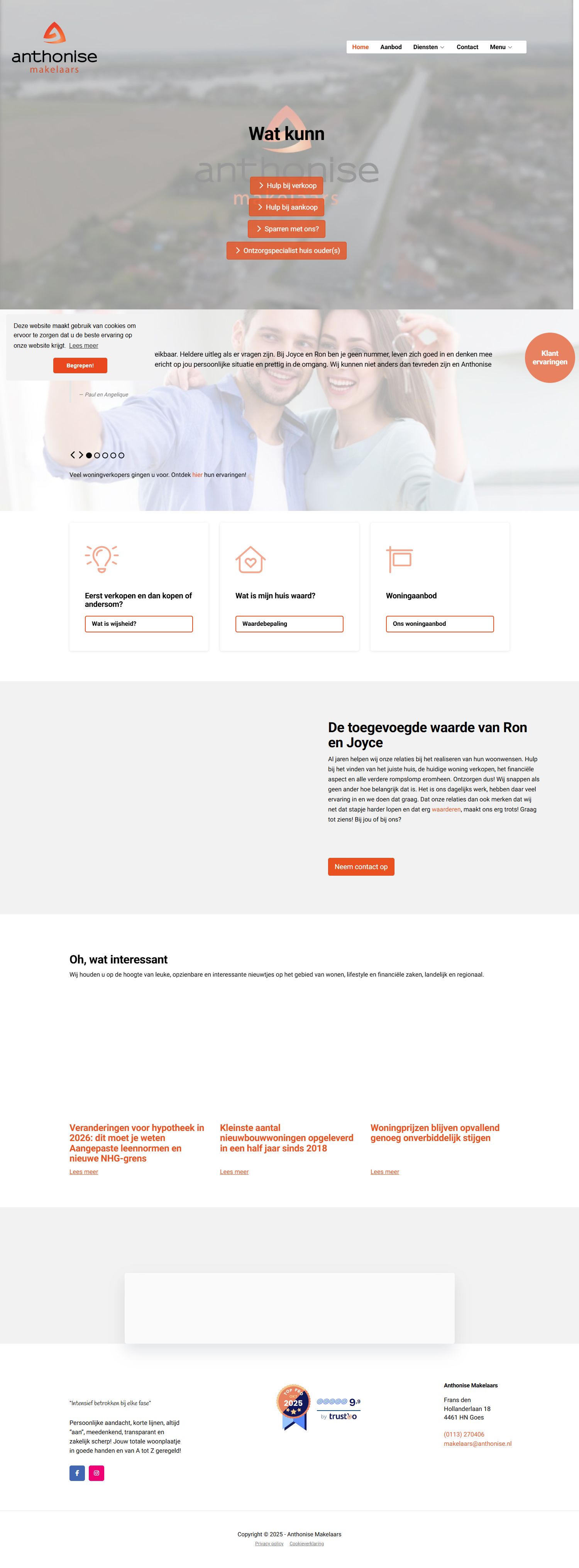 Screenshot van de website van www.anthonise.nl