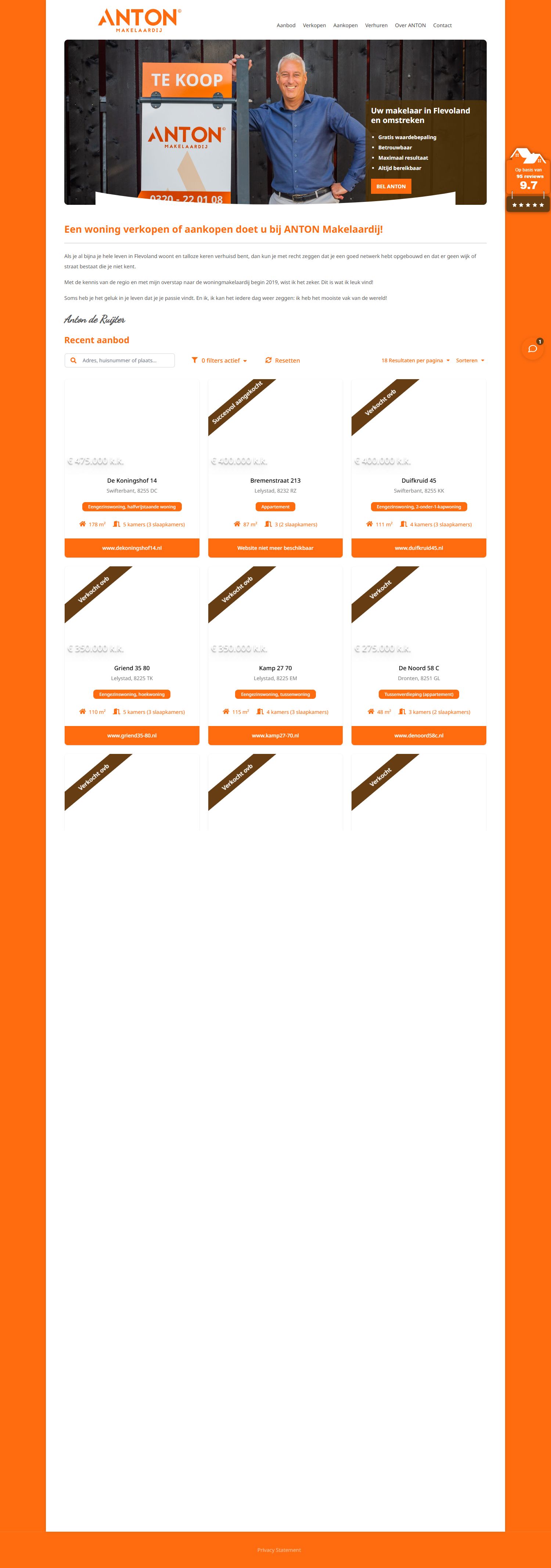 Screenshot van de website van www.antonmakelaardij.nl