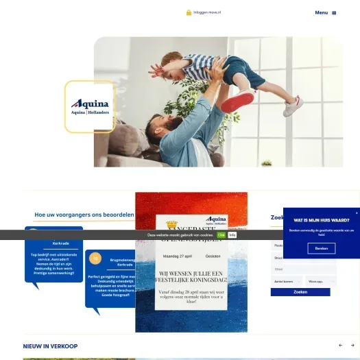 Screenshot van de website van www.aquina.com