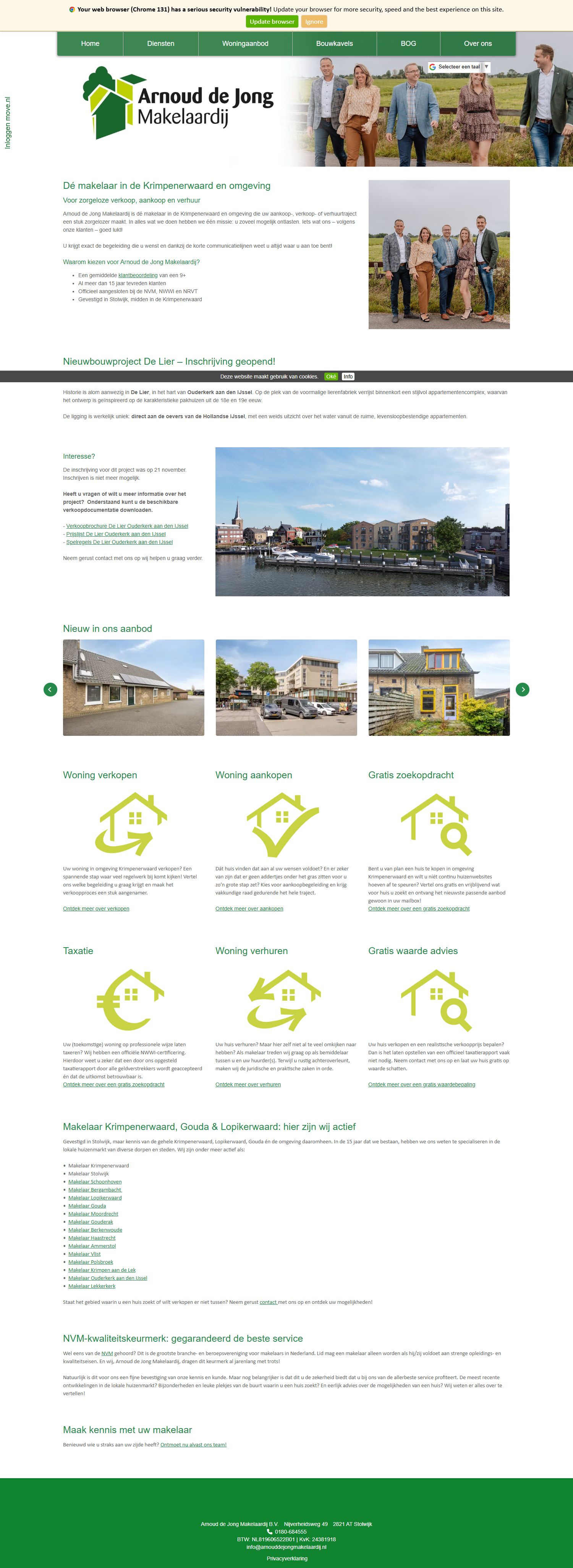 Screenshot van de website van www.arnouddejongmakelaardij.nl