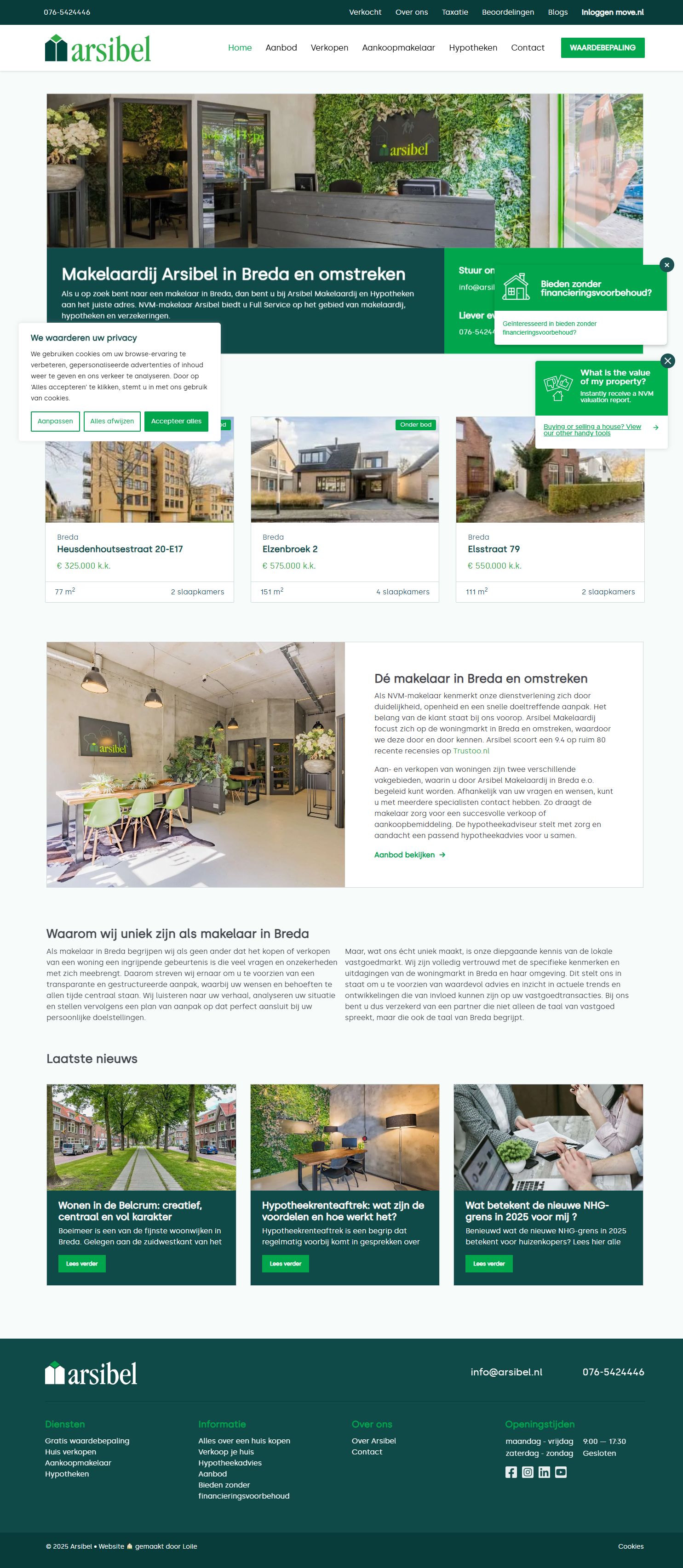 Screenshot van de website van www.arsibel.nl