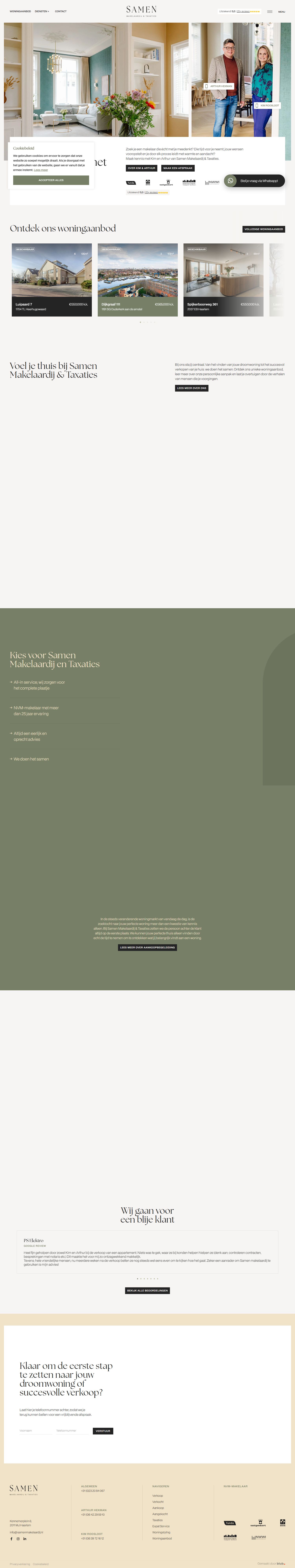 Screenshot van de website van www.arthurmakelaardij.nl