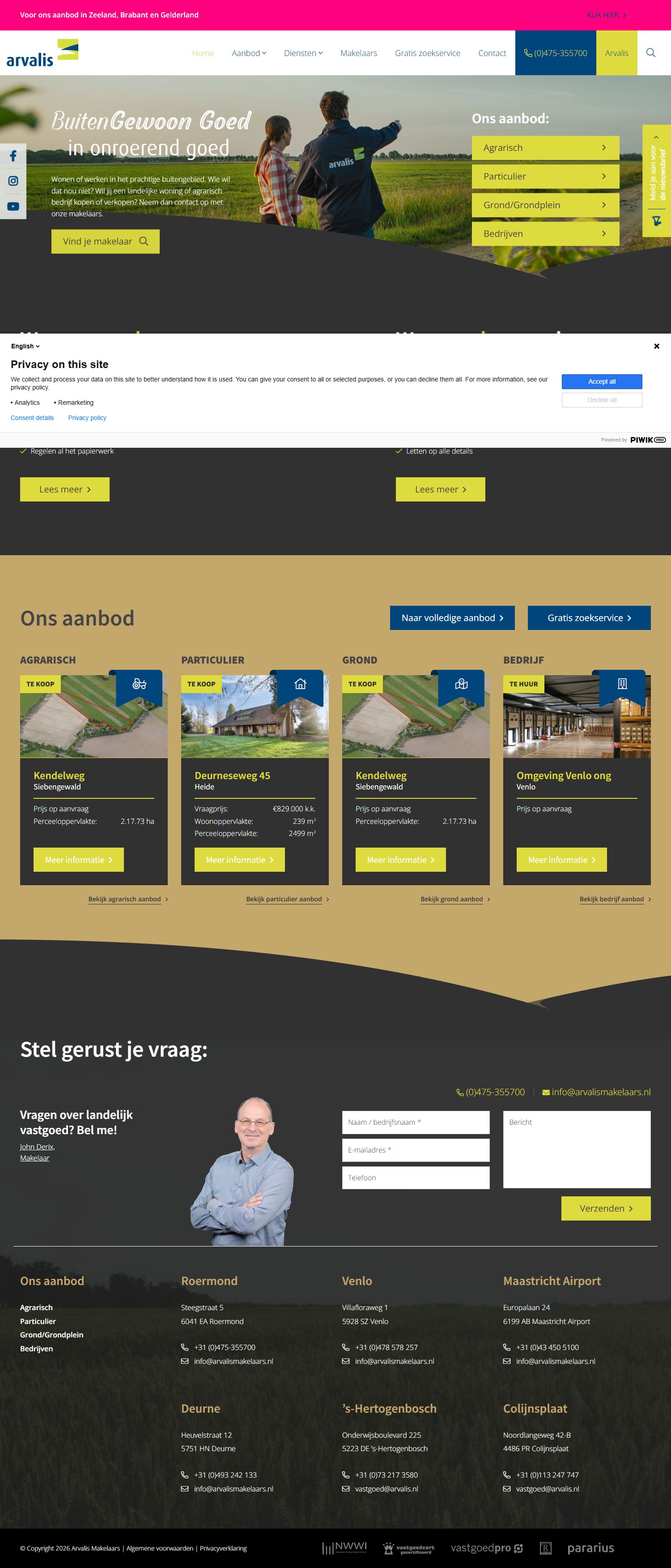 Screenshot van de website van www.arvalismakelaars.nl