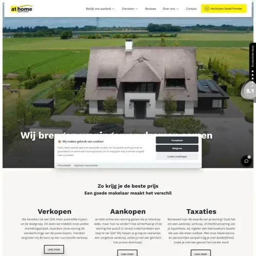 Screenshot van de website van www.athome-makelaardij.nl